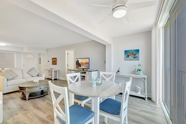 2400 S Ocean Dr Unit C623, Hutchinson Island, FL 34949 - dining space featuring a ceiling fan and light wood-type flooring