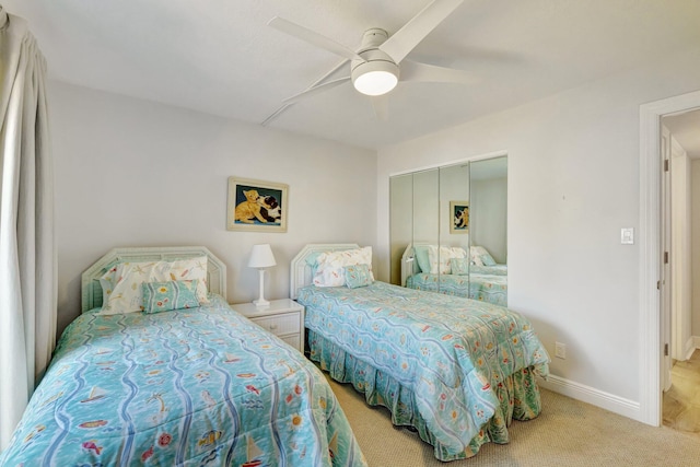 2400 S Ocean Dr Unit C623, Hutchinson Island, FL 34949 - bedroom featuring carpet flooring, a closet, baseboards, and ceiling fan