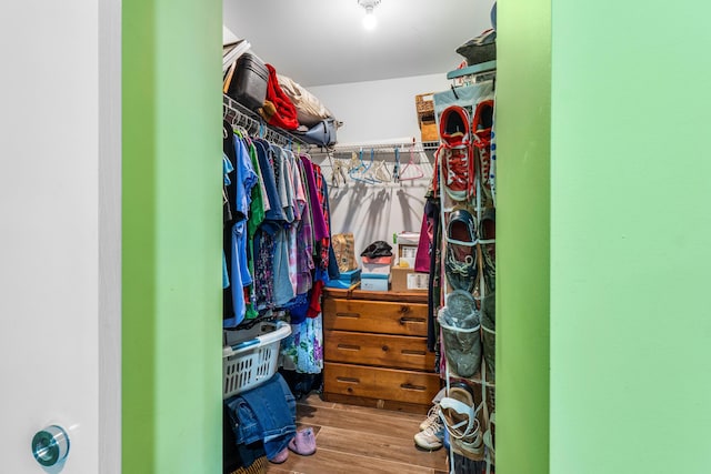 walk in closet featuring wood finished floors