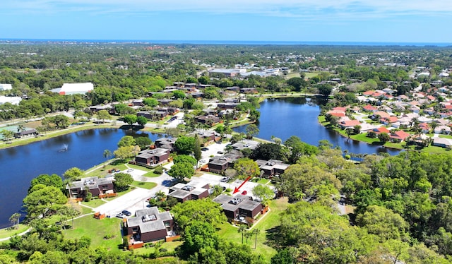 aerial view with a water view and a residential view