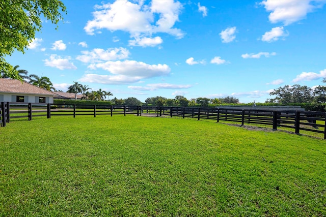 view of yard with a rural view and fence