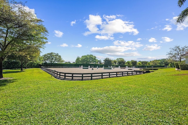 view of property's community with an enclosed area and a yard