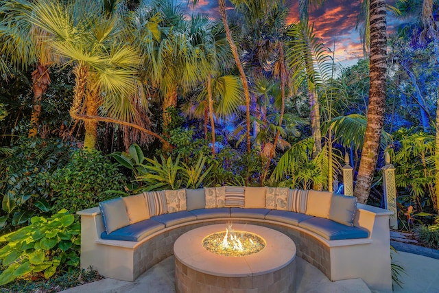 view of patio / terrace featuring an outdoor fire pit