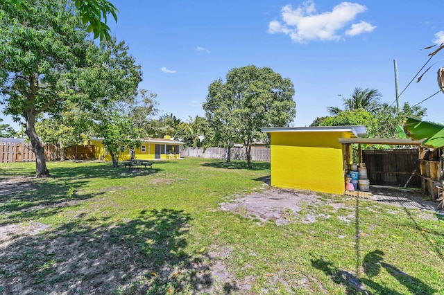 view of yard with a fenced backyard