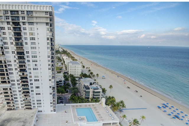 view of water feature with a beach view