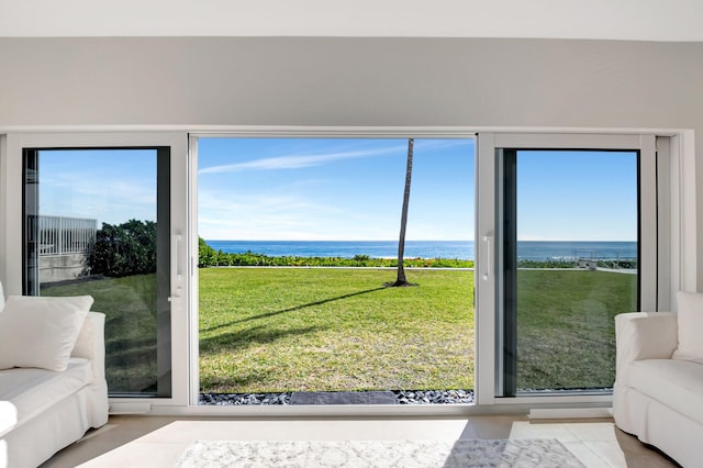 sunroom with a water view