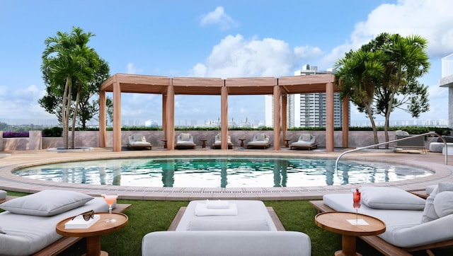 outdoor pool featuring a patio area and a pergola