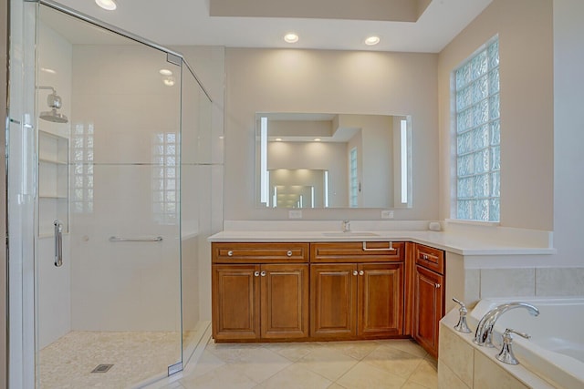 10733 Castle Oak Dr, Boynton Beach, FL 33473 - bathroom with vanity, a shower stall, a bath, and a wealth of natural light