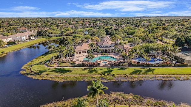 aerial view featuring a water view