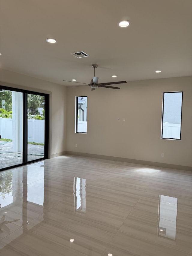580 Lucky Ln, Delray Beach, FL 33444 - spare room featuring recessed lighting, light tile patterned floors, visible vents, and ceiling fan