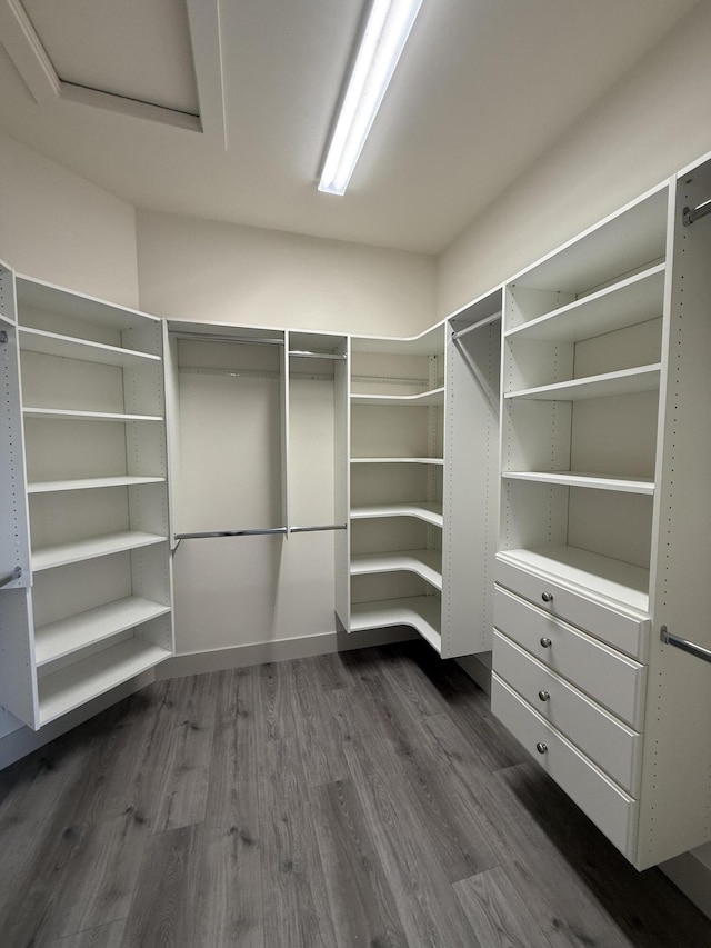 580 Lucky Ln, Delray Beach, FL 33444 - walk in closet featuring dark wood-type flooring and attic access