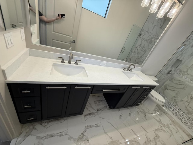 580 Lucky Ln, Delray Beach, FL 33444 - full bathroom featuring double vanity, marble finish floor, a sink, and a marble finish shower
