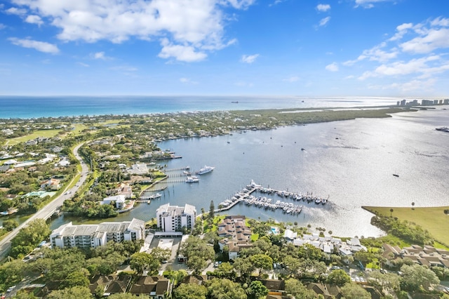 bird's eye view featuring a water view