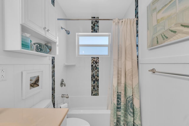 full bathroom with visible vents, shower / bath combination with curtain, and toilet