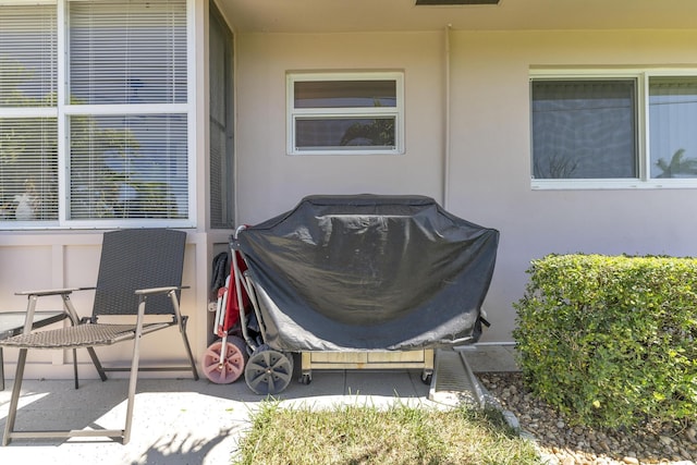 view of patio featuring a grill