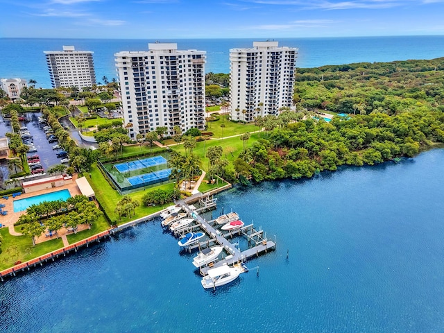 aerial view with a water view