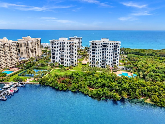 aerial view featuring a water view