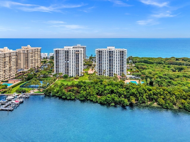 bird's eye view featuring a water view