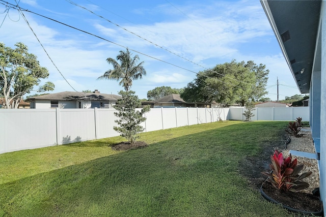 view of yard with a fenced backyard