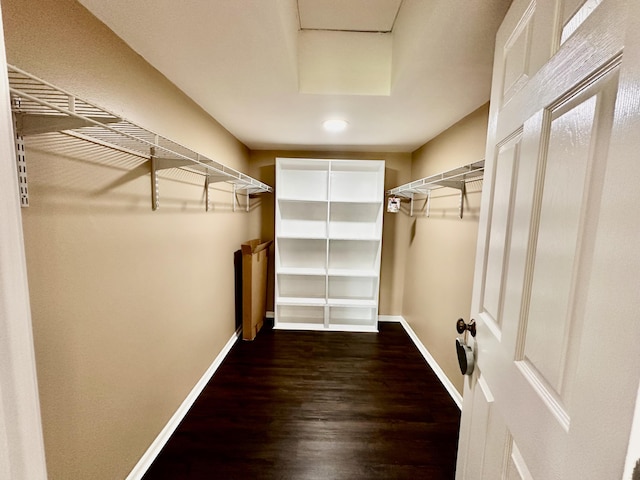 walk in closet with wood finished floors