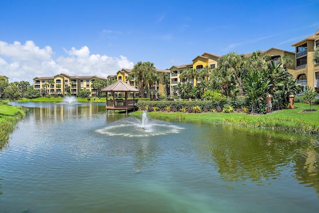 view of water feature with a gazebo