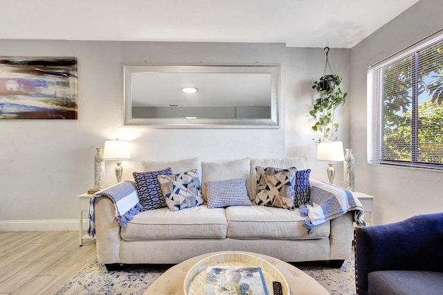 living room with wood finished floors and baseboards