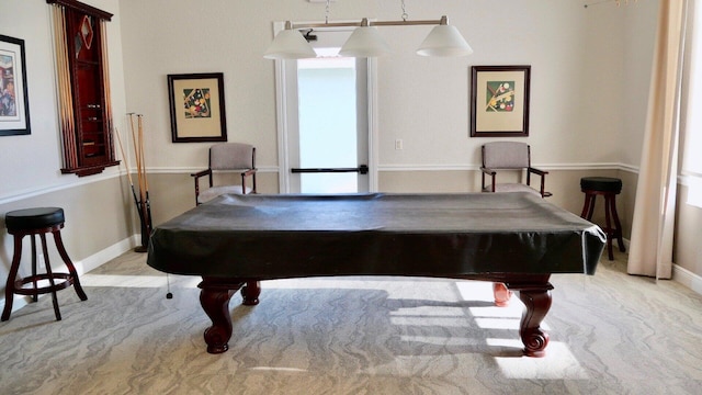 playroom featuring billiards and baseboards