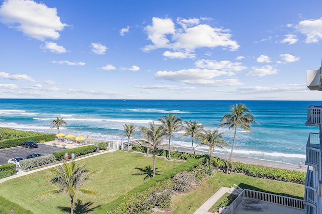 view of water feature featuring a beach view