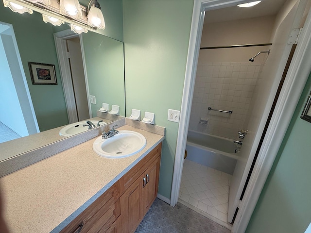 full bath featuring tile patterned floors, shower / bathtub combination, and vanity