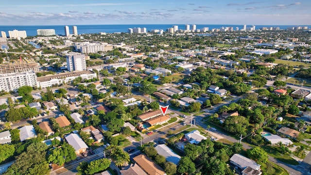 bird's eye view with a view of city and a water view