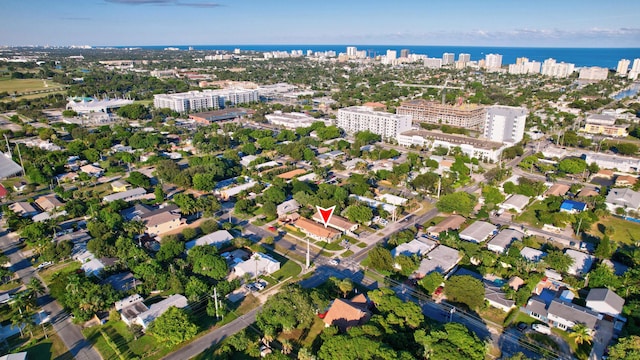 aerial view with a water view and a city view