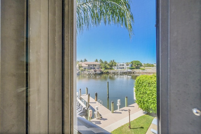 view of water feature with a boat dock