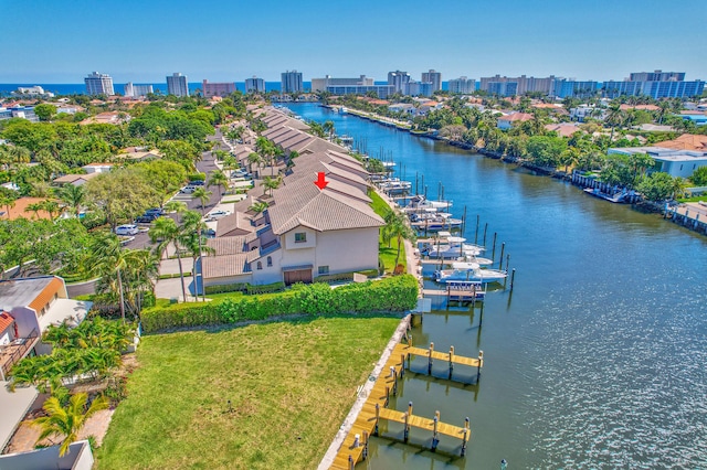 aerial view with a view of city and a water view