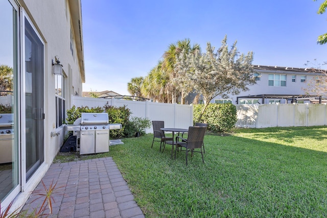 view of yard featuring a patio and a fenced backyard