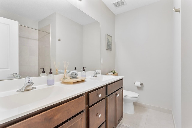 full bath with tile patterned flooring, visible vents, toilet, and a sink