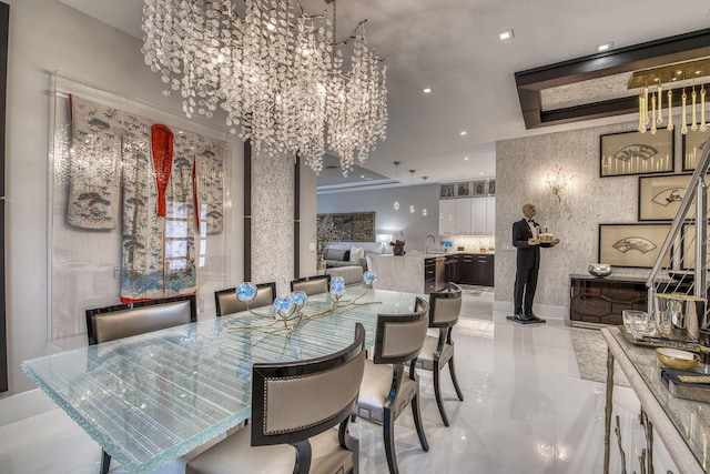 dining room featuring an inviting chandelier and recessed lighting