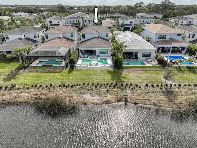 birds eye view of property with a residential view