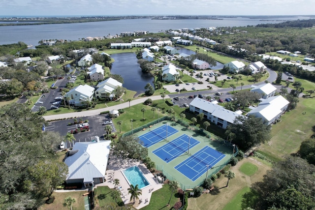 drone / aerial view featuring a water view