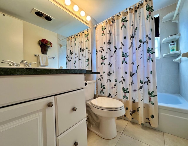 156 Bedford F, West Palm Beach, FL 33417 - bathroom with vanity, tile patterned floors, toilet, and shower / bath combo