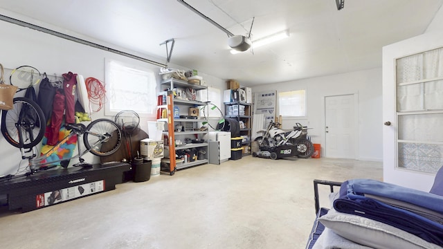 garage with a garage door opener