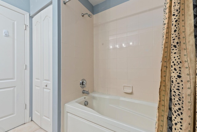 full bath with tile patterned floors and shower / bathtub combination with curtain