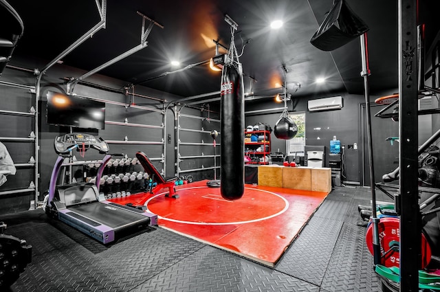 garage with an AC wall unit