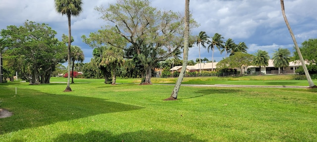 view of property's community featuring a lawn