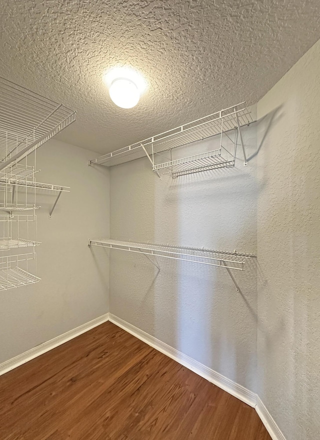 walk in closet with wood finished floors