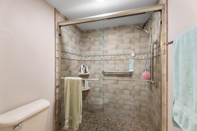 full bath with toilet and a stall shower