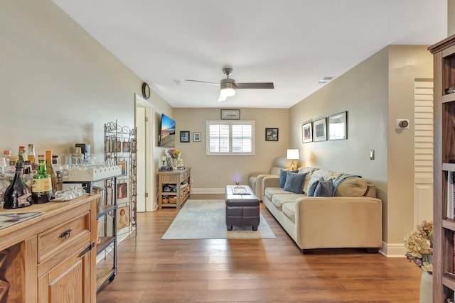 1504 SW 22nd Ave, Boynton Beach, FL 33426 - living room with ceiling fan, visible vents, baseboards, and wood finished floors