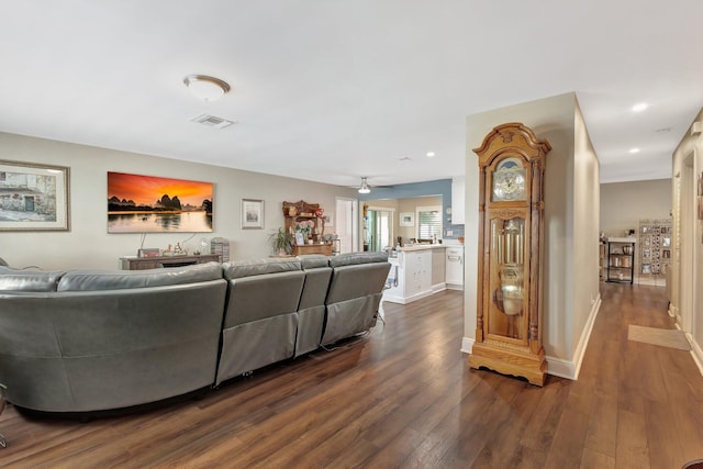 1504 SW 22nd Ave, Boynton Beach, FL 33426 - living area with dark wood-style floors, visible vents, recessed lighting, and baseboards