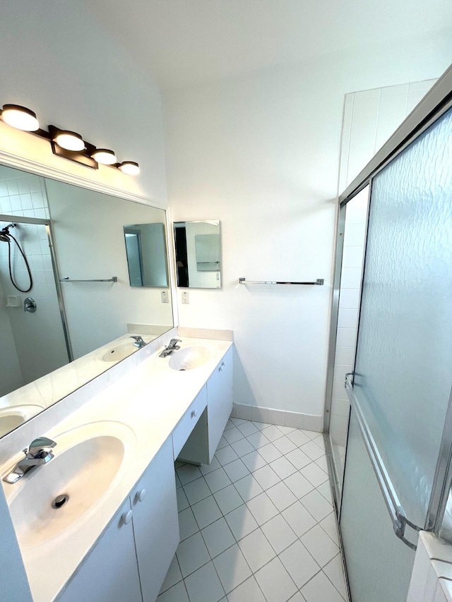 9675 Crescent View Dr N, Boynton Beach, FL 33437 - full bathroom featuring tile patterned floors, double vanity, and a shower with shower door