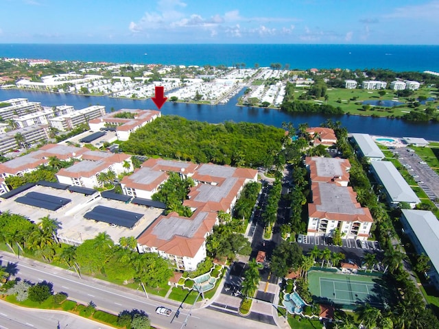 aerial view with a water view