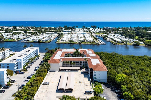 aerial view featuring a water view